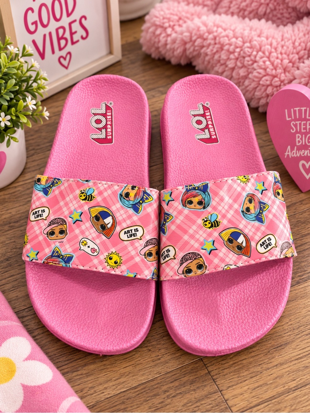 L.O.L. Surprise! Girls' Bright Pink Character Slide Sandals